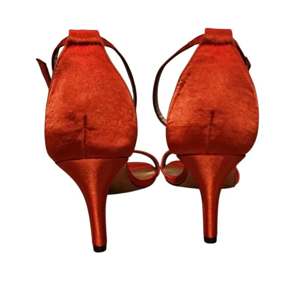 Michael Antonio Satin Ankle Strappy High Heel Open Toe Shoes Womens 6 Red Party
